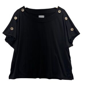 New York Laundry Womens Black Button Shoulder‎ Top XL Casual Stretch Blouse